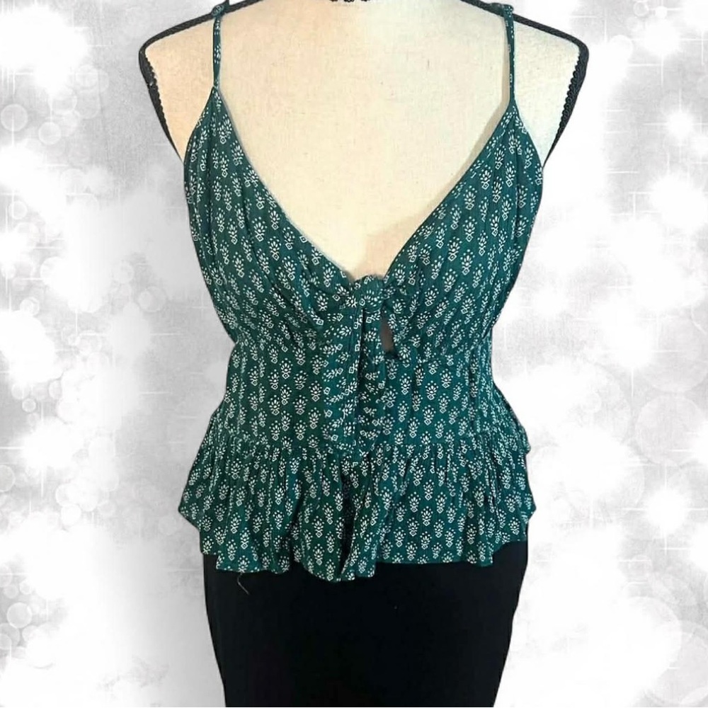 Patrons Of Peace Teal Patterned Girly Ruffled Tank Top